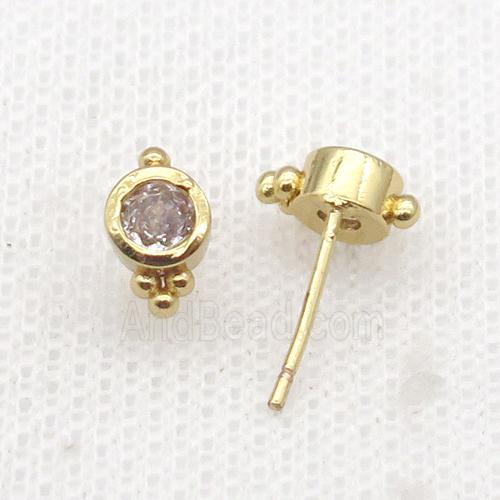 Copper Stud Earring Pave Zircon Gold Plated