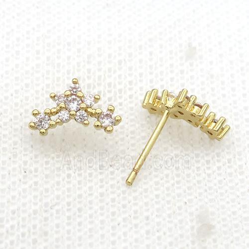 Copper Stud Earring Pave Zircon Crown Gold Plated