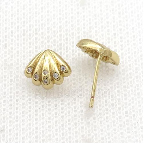 Copper Stud Earring Pave Zircon Conch Gold Plated