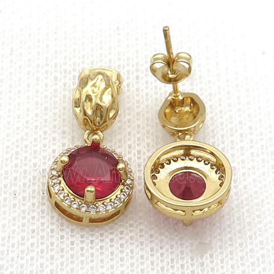 Copper Stud Earring Pave Zircon Red Crystal Gold Plated