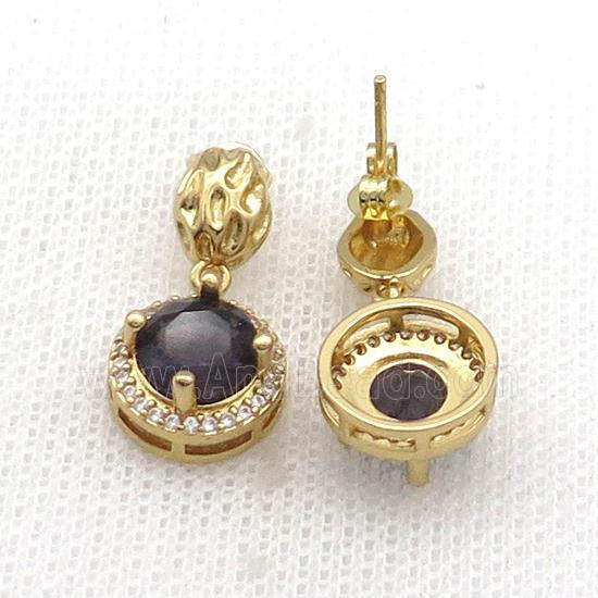Copper Stud Earring Pave Zircon Purple Crystal Gold Plated