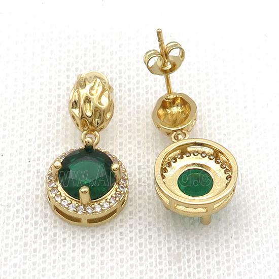 Copper Stud Earring Pave Zircon Green Crystal Gold Plated