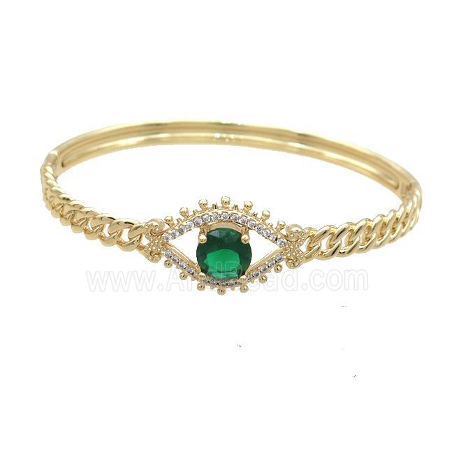 Copper Bangle Pave Green Crystal Gold Plated