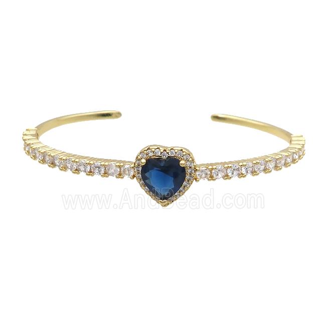 Copper Heart Bangle Pave Zircon Blue Crystal Gold Plated