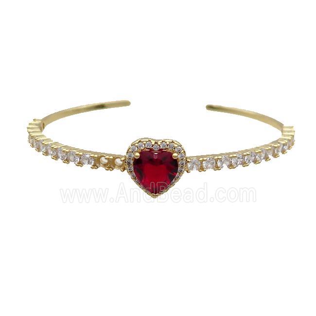 Copper Heart Bangle Pave Zircon Red Crystal Gold Plated
