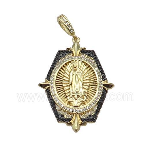 Copper Jesus Pendant Pave Black Zircon Religious Gold Plated
