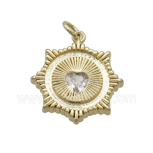Copper Sun Pendant Pave Crystal Heart Gold Plated