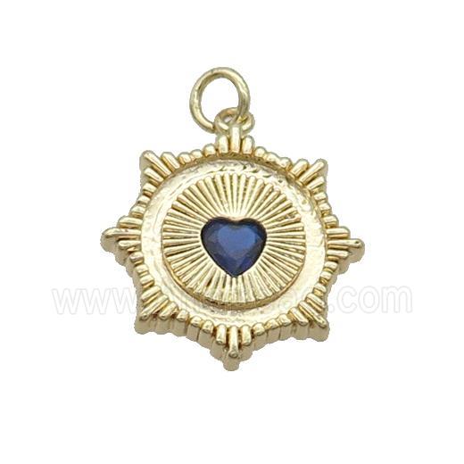Copper Sun Pendant Pave Blue Crystal Heart Gold Plated