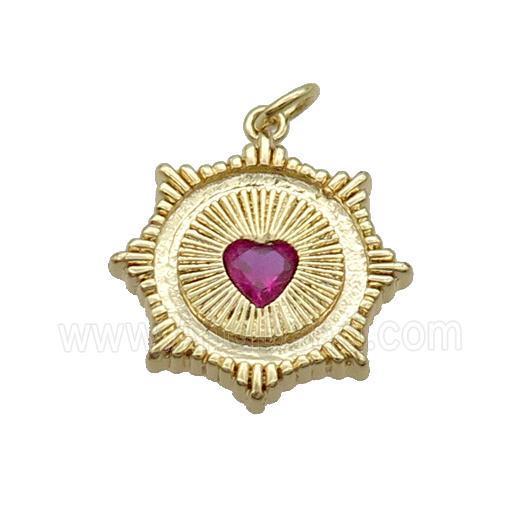 Copper Sun Pendant Pave Red Crystal Heart Gold Plated