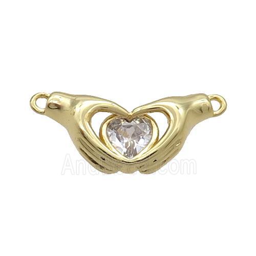 Copper Hand Heart Pendant Pave Crystal 2loops Gold Plated