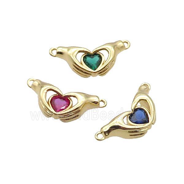 Copper Hand Heart Pendant Pave Crystal 2loops Gold Plated Mixed
