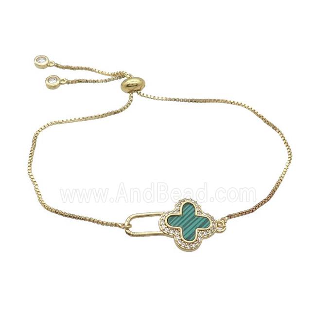 Copper Bracelet Green Malachite Cross Adjustable Gold Plated