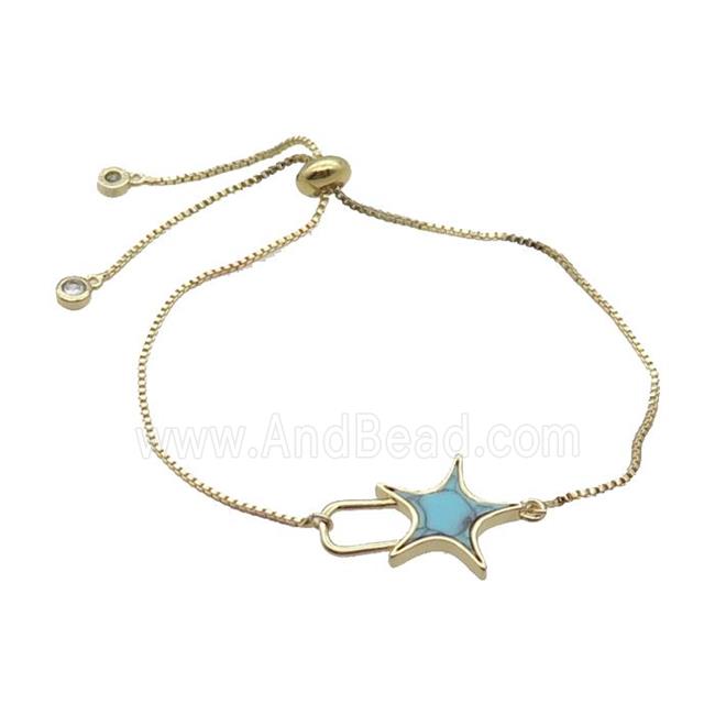 Copper Bracelet Blue Turquoise Star Adjustable Gold Plated