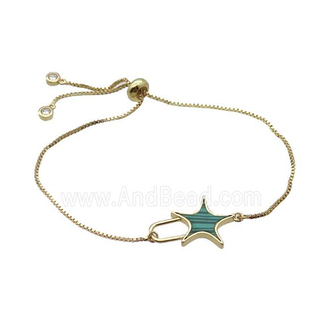 Copper Bracelet Green Malachite Star Adjustable Gold Plated