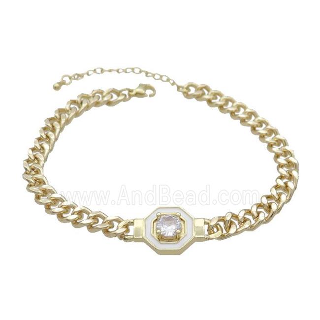 Copper Bracelet Pave Crystal White Enamel Gold Plated
