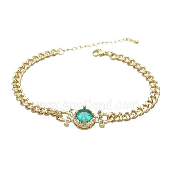 Copper Bracelet Pave Green Crystal Gold Plated