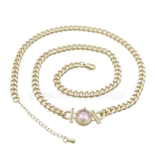Copper Necklace Pave Pink Crystal Gold Plated
