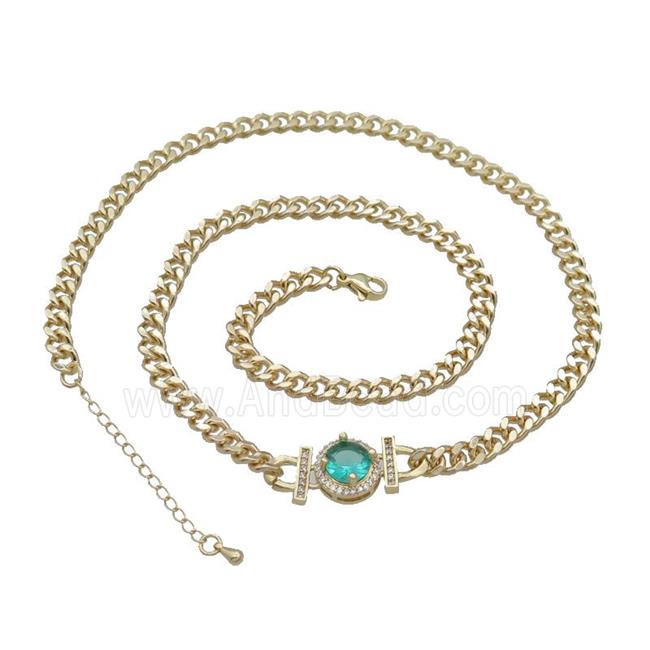 Copper Necklace Pave Green Crystal Gold Plated