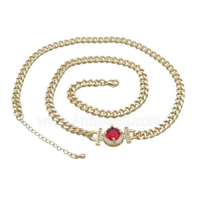 Copper Necklace Pave Red Crystal Gold Plated