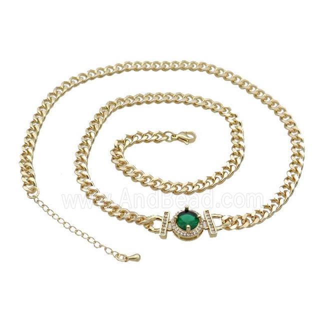 Copper Necklace Pave Green Crystal Gold Plated