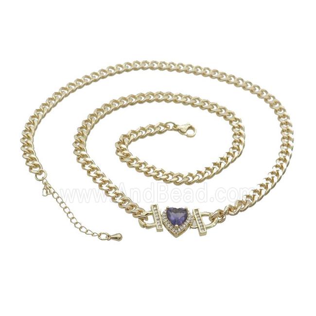 Copper Necklace Pave Purple Crystal Heart Gold Plated