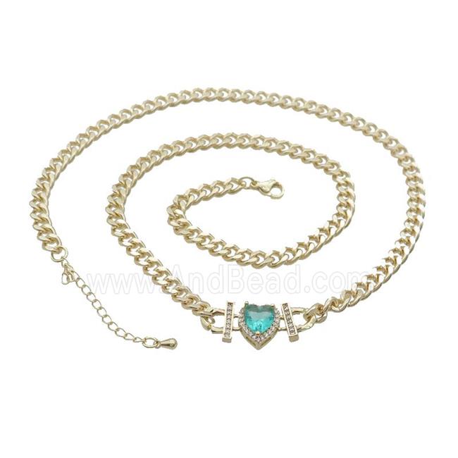 Copper Necklace Pave Aqua Crystal Heart Gold Plated
