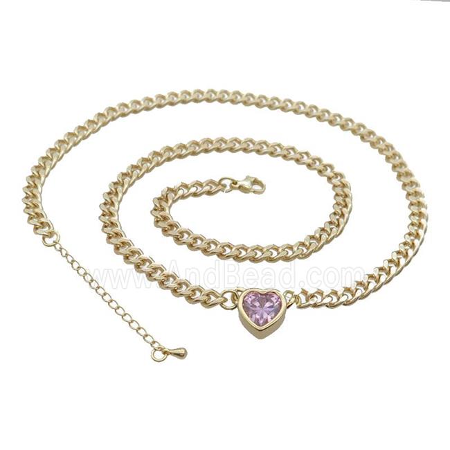 Copper Necklace Pave Pink Crystal Heart Gold Plated