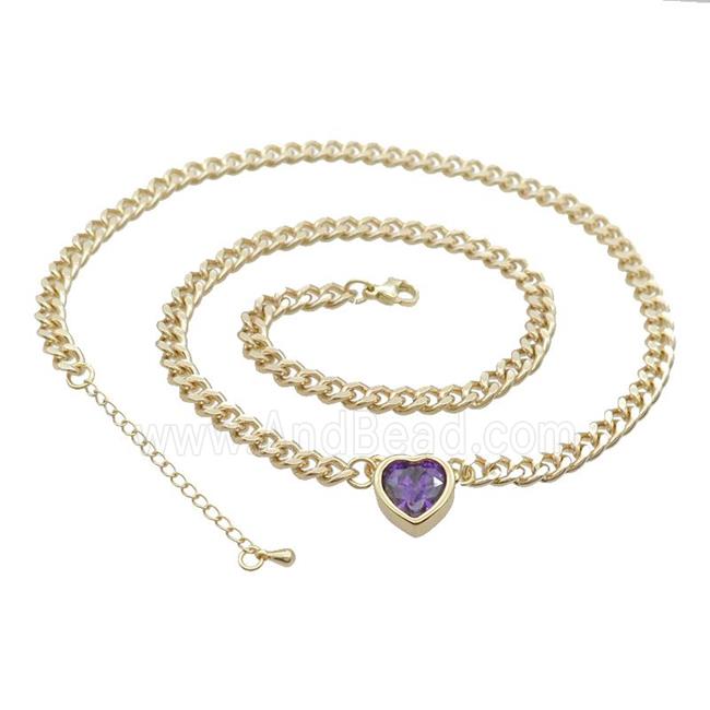Copper Necklace Pave Purple Crystal Heart Gold Plated