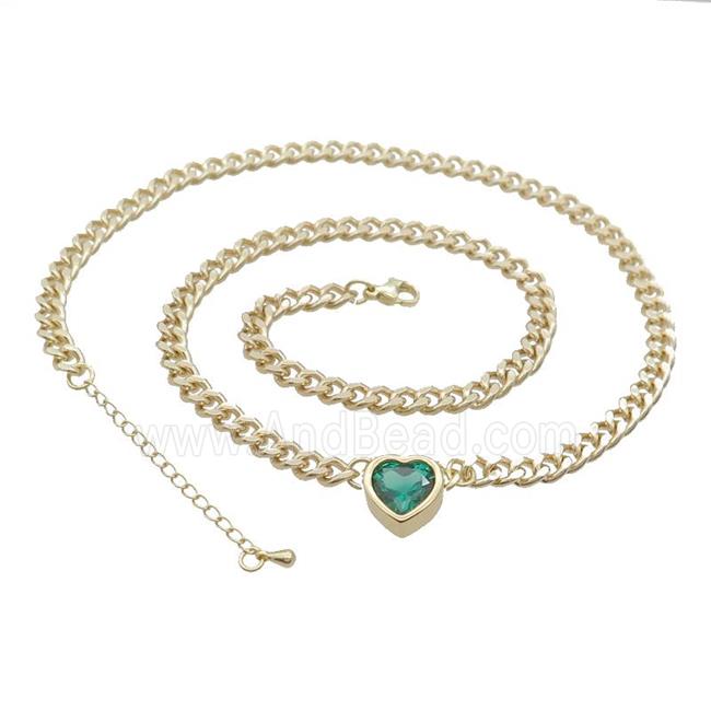 Copper Necklace Pave Green Crystal Heart Gold Plated