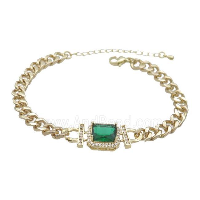 Copper Bracelet Pave Green Crystal Rectangle Gold Plated