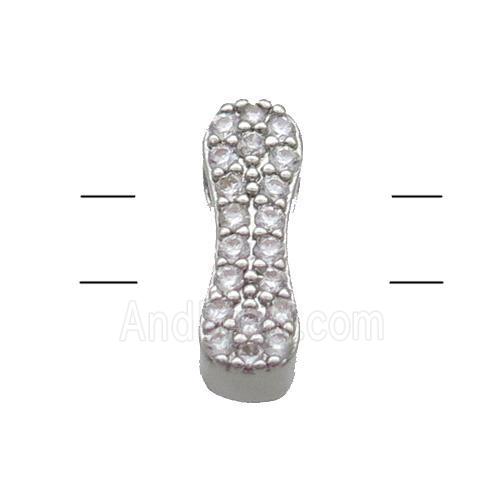 Copper Alphabet Beads Pave Zircon Letter-I 2holes Platinum Plated