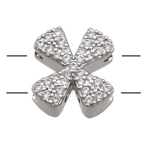 Copper Alphabet Beads Pave Zircon Letter-X 2holes Platinum Plated