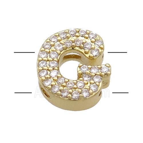 Copper Alphabet Beads Pave Zircon Letter-G 2holes Gold Plated