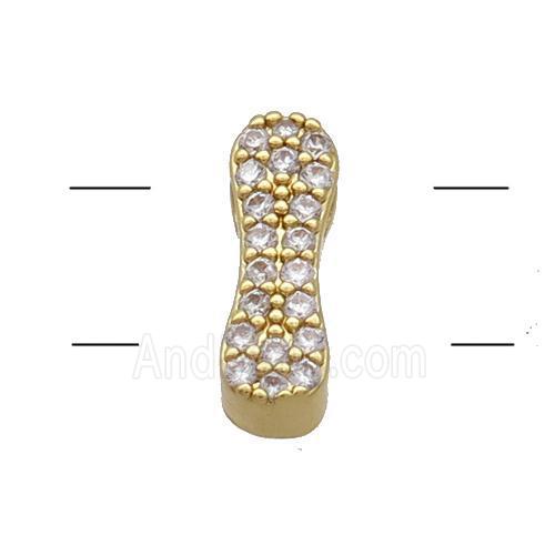 Copper Alphabet Beads Pave Zircon Letter-I 2holes Gold Plated