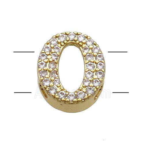 Copper Alphabet Beads Pave Zircon Letter-O 2holes Gold Plated
