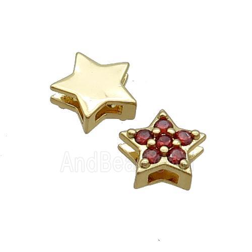 Copper Star Beads Pave Red Zircon Gold Plated