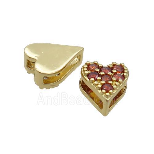 Copper Heart Beads Pave Red Zircon Gold Plated