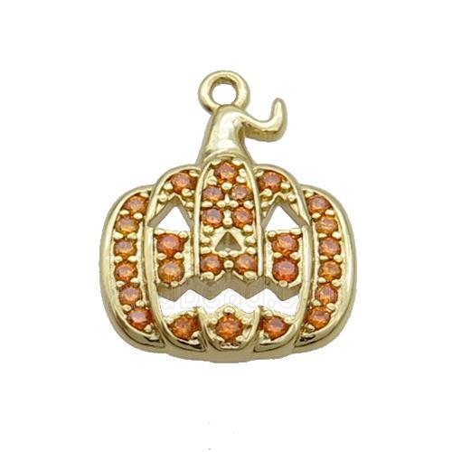 Copper Pumpkin Pendant Pave Zircon Halloween Gold Plated