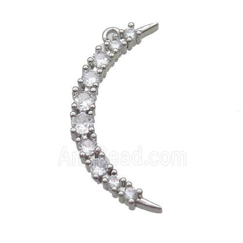 Copper Moon Pendant Pave Zircon Platinum Plated