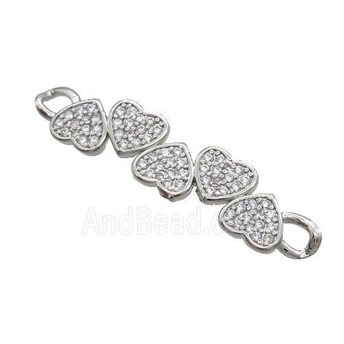 Copper Heart Link Connector Pave Zircon Platinum Plated
