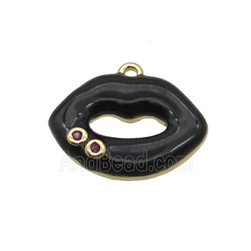 Copper Lips Pendant Black Enamel Gold Plated