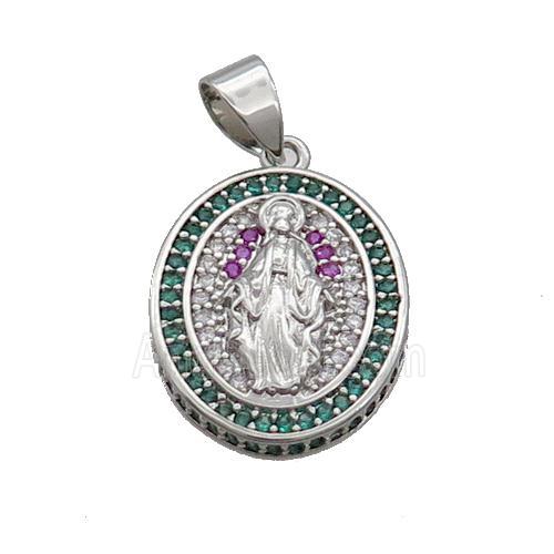 Copper Jesus Pendant Pave Zircon Oval Platinum Plated