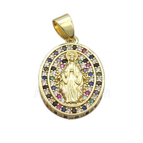Copper Jesus Pendant Pave Zircon Multicolor Oval Gold Plated