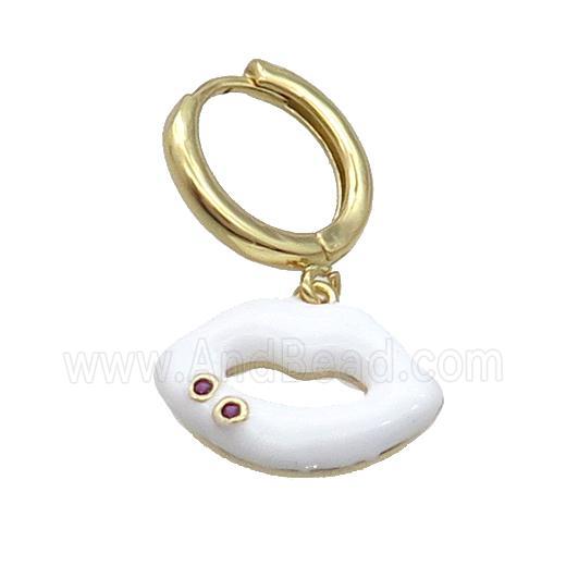 Copper Hoop Earring With White Enamel Lip Gold Plated