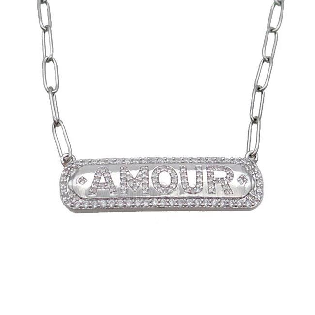 Copper Necklace Pave Zircon AMOUR Platinum Plated