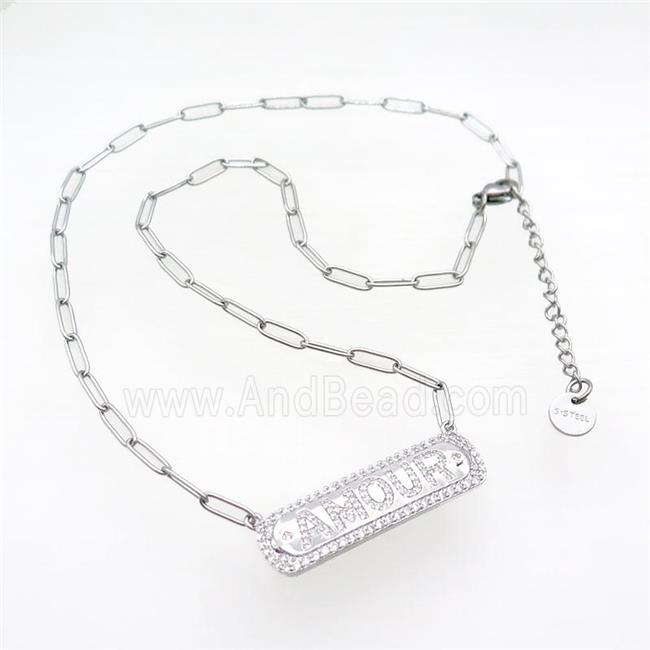 Copper Necklace Pave Zircon AMOUR Platinum Plated