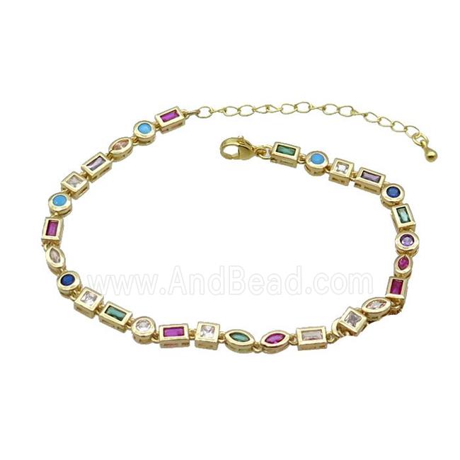 Copper Bracelet Pave Zircon Multicolor Gold Plated