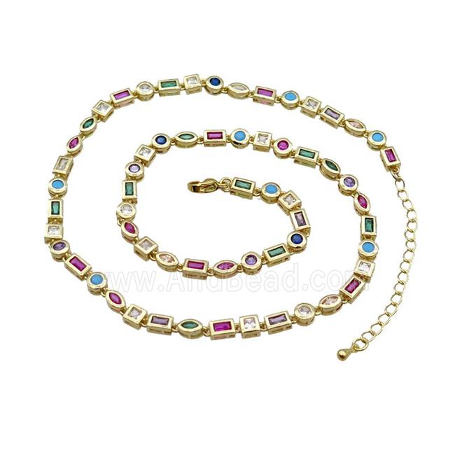 Copper Necklace Pave Zircon Multicolor Gold Plated