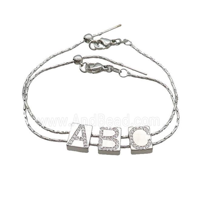 Copper Bracelet With ABC Pave Zircon Platinum Plated