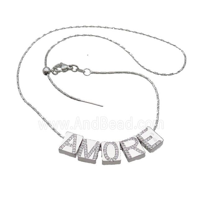 Copper Necklace With AMORE Pave Zircon Platinum Plated